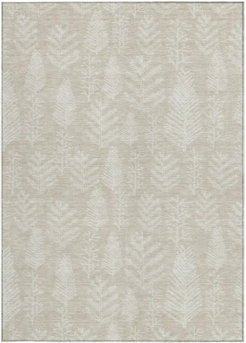 Beige And Ivory Botanical Leaves Washable Indoor Outdoor Area Rug Photo 3