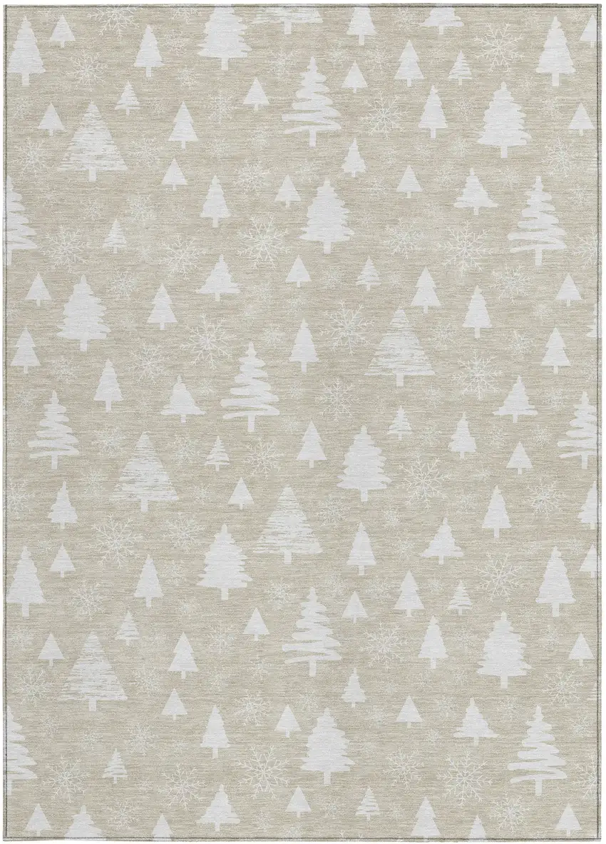 Beige And Ivory Botanical Leaves Washable Indoor Outdoor Area Rug Photo 3