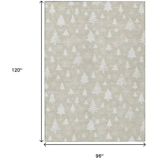 Beige And Ivory Trees Washable Indoor Outdoor Area Rug Photo 9