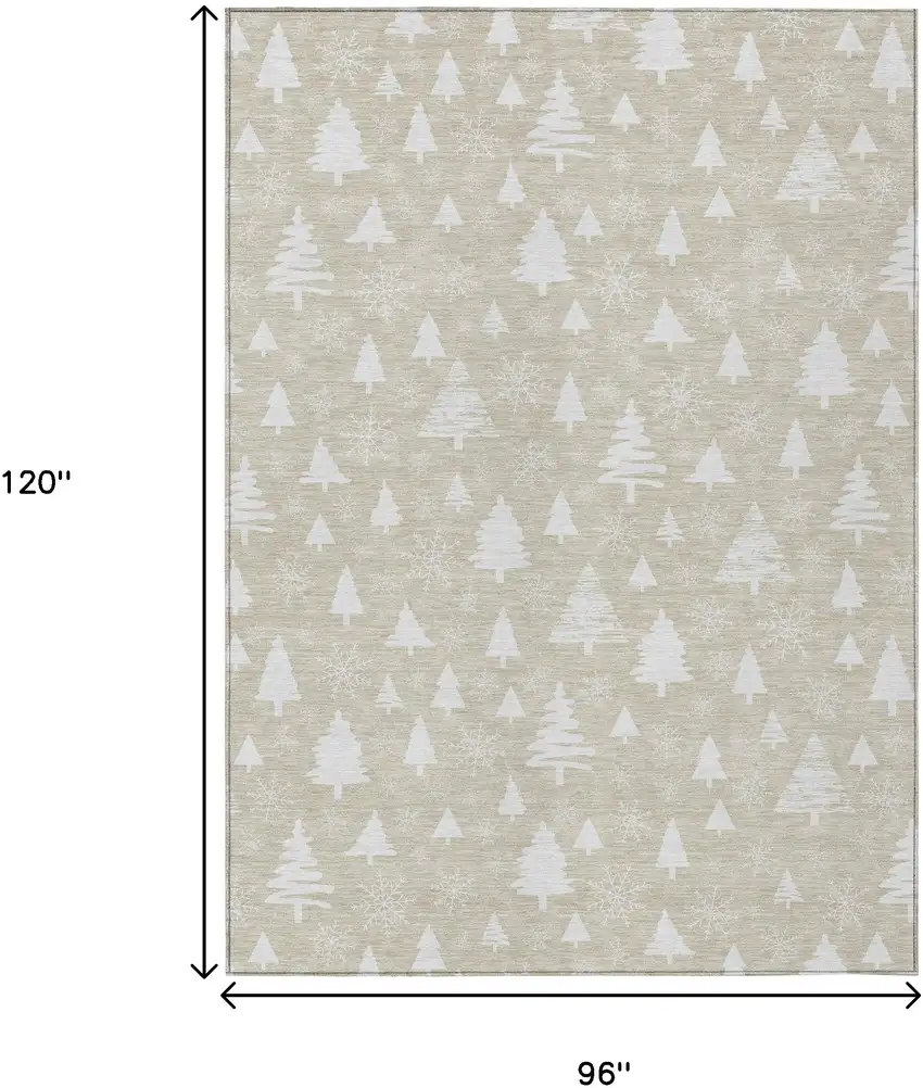 Beige And Ivory Trees Washable Indoor Outdoor Area Rug Photo 9