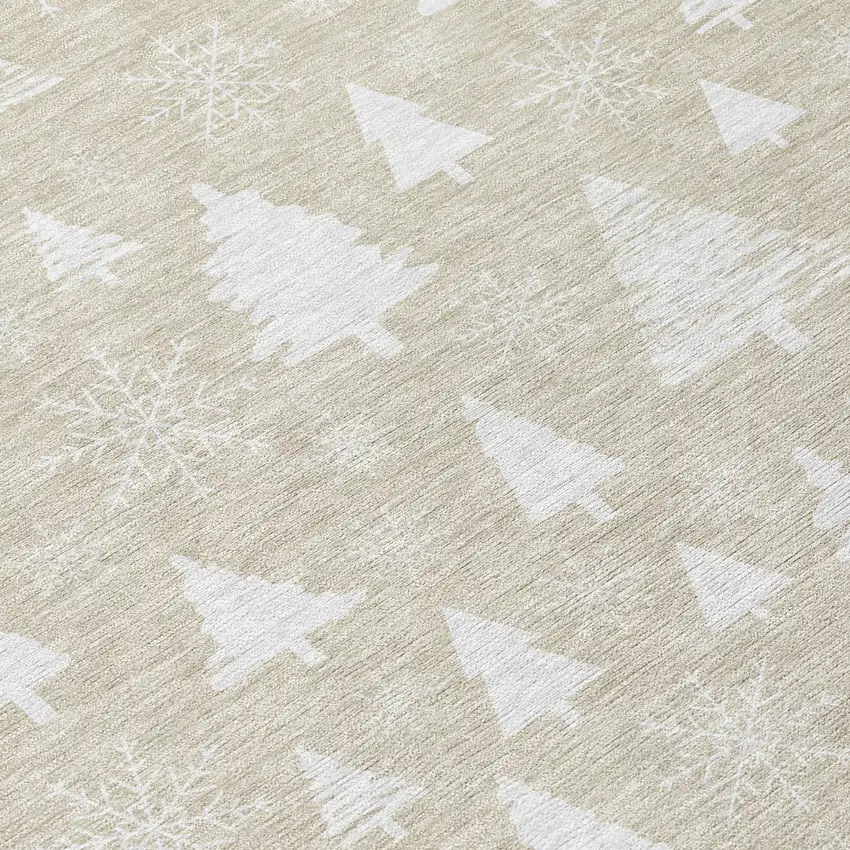 Beige And Ivory Trees Washable Indoor Outdoor Area Rug Photo 8