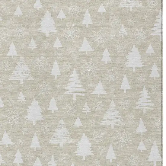 Beige And Ivory Botanical Leaves Washable Indoor Outdoor Area Rug Photo 4