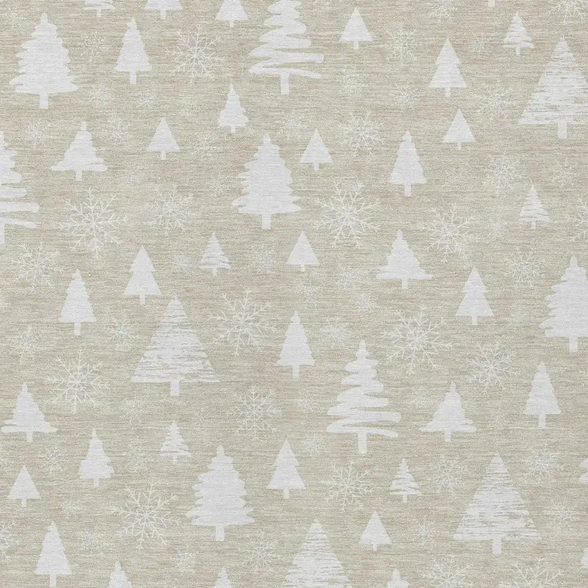 Beige And Ivory Trees Washable Indoor Outdoor Area Rug Photo 7