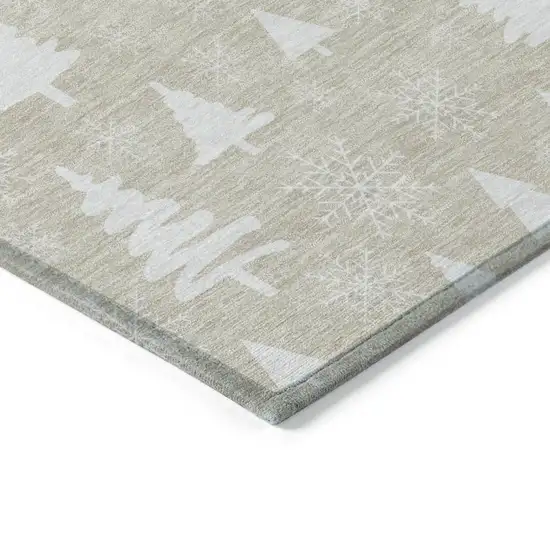 Beige And Ivory Trees Washable Indoor Outdoor Area Rug Photo 6
