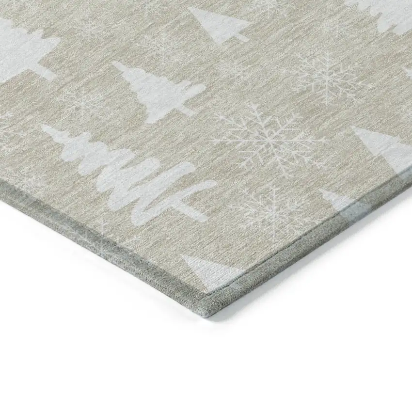 Beige And Ivory Trees Washable Indoor Outdoor Area Rug Photo 6