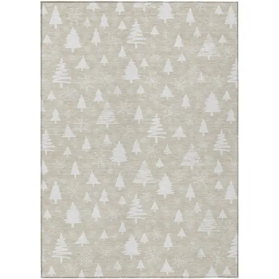 Beige And Ivory Botanical Leaves Washable Indoor Outdoor Area Rug Photo 1