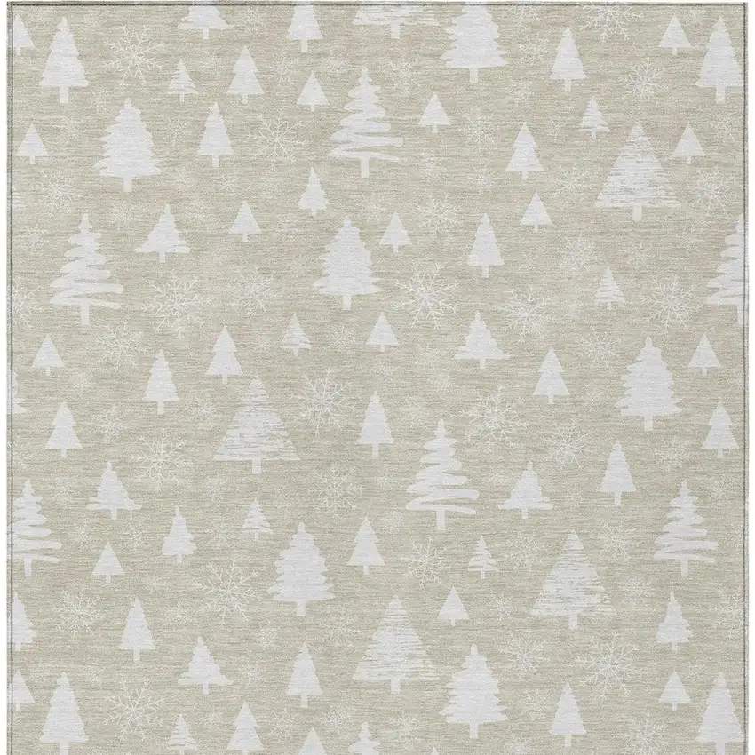 Beige And Ivory Botanical Leaves Washable Indoor Outdoor Area Rug Photo 3