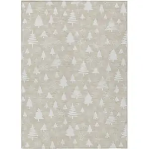 Photo of Beige And Ivory Botanical Leaves Washable Indoor Outdoor Area Rug