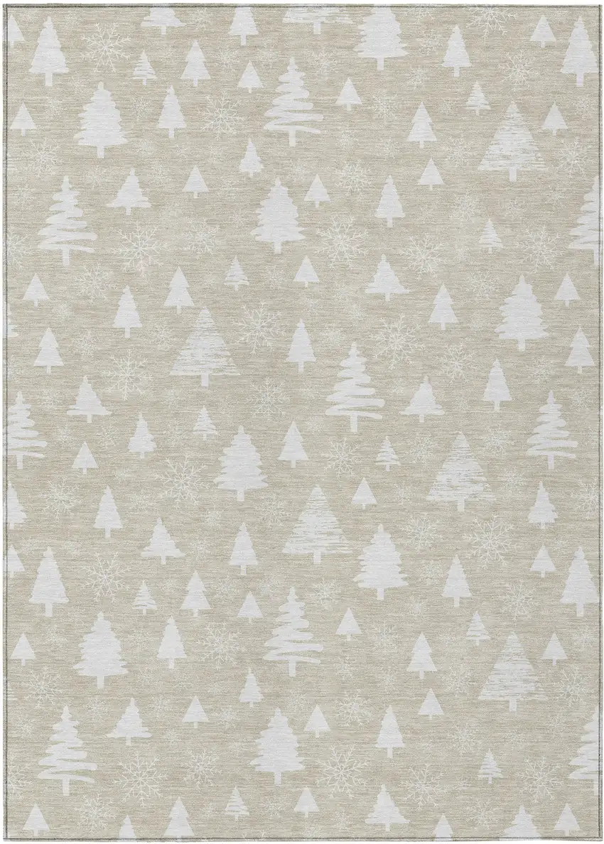 Beige And Ivory Botanical Leaves Washable Indoor Outdoor Area Rug Photo 1