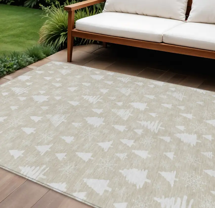 Beige And Ivory Botanical Leaves Washable Indoor Outdoor Area Rug Photo 2