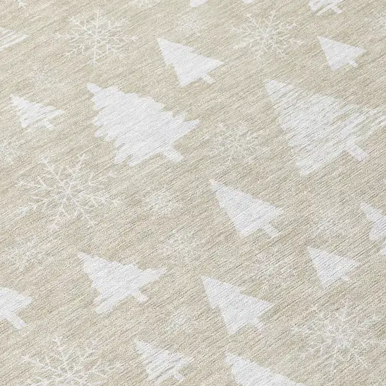 Beige And Ivory Trees Washable Indoor Outdoor Area Rug Photo 9