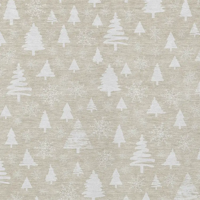 Beige And Ivory Trees Washable Indoor Outdoor Area Rug Photo 7