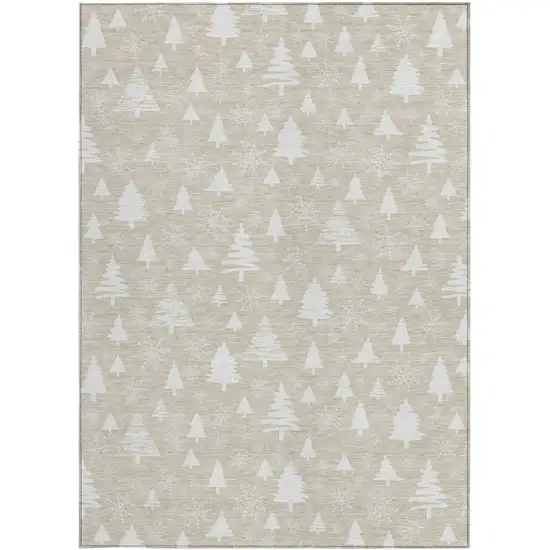 Beige And Ivory Botanical Leaves Washable Indoor Outdoor Area Rug Photo 4