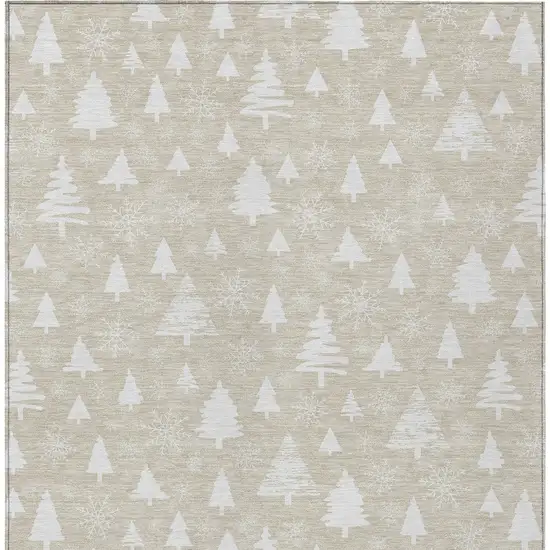 Beige And Ivory Trees Washable Indoor Outdoor Area Rug Photo 8