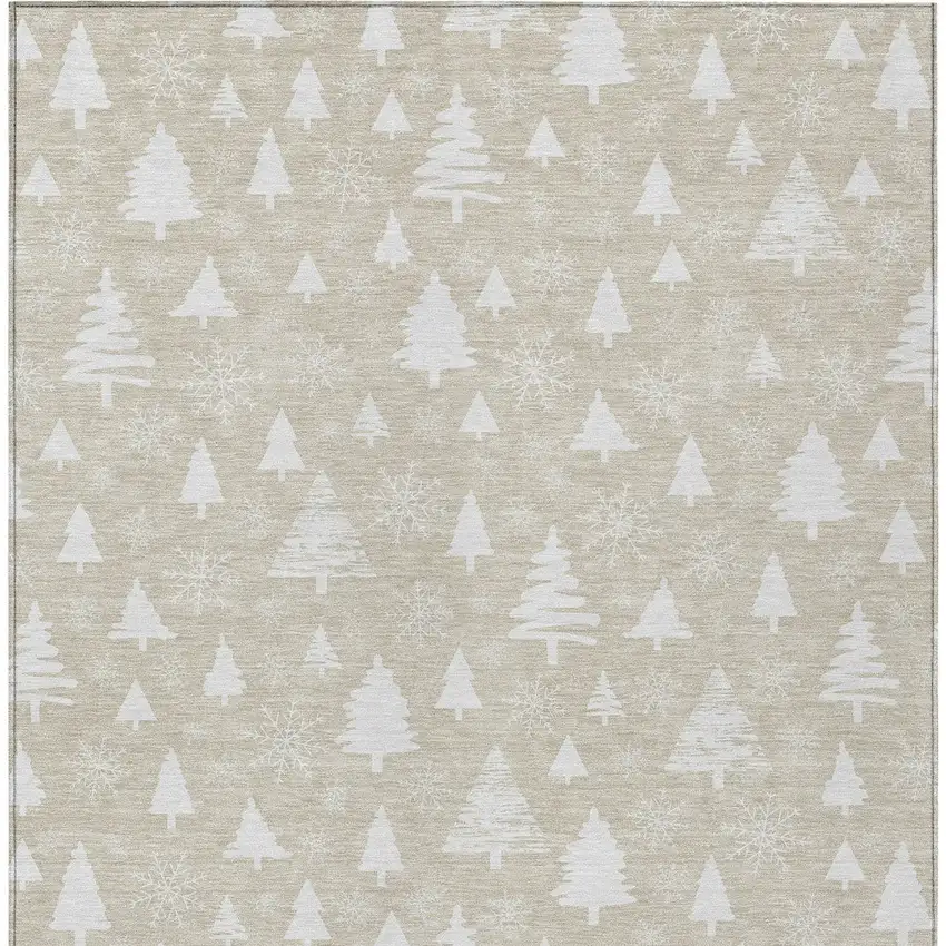 Beige And Ivory Trees Washable Indoor Outdoor Area Rug Photo 8