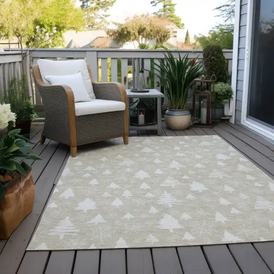 Beige And Ivory Botanical Leaves Washable Indoor Outdoor Area Rug Photo 9