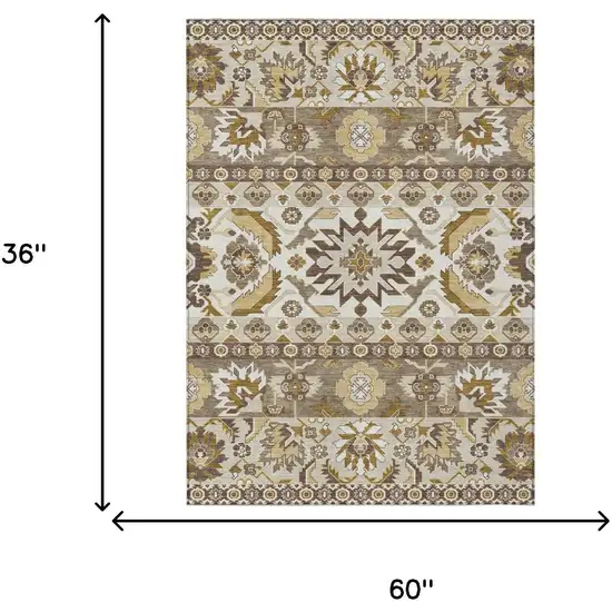 Beige And Ivory Cactus Washable Indoor Outdoor Area Rug Photo 6