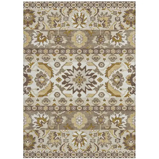 Beige And Ivory Cactus Washable Indoor Outdoor Area Rug Photo 3