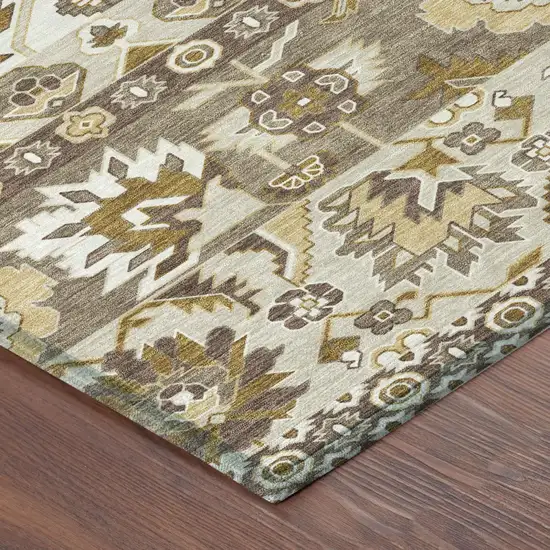 Beige And Ivory Cactus Washable Indoor Outdoor Area Rug Photo 4