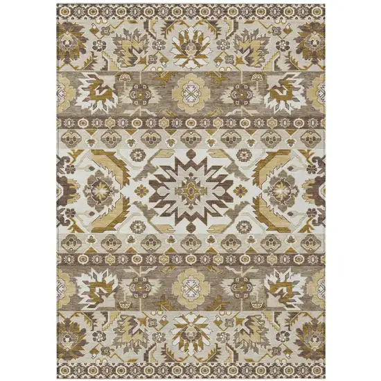 Beige And Ivory Cactus Washable Indoor Outdoor Area Rug Photo 1