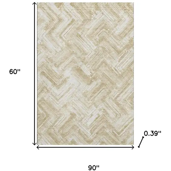 Beige And Ivory Chevron Washable Area Rug With UV Protection Photo 6