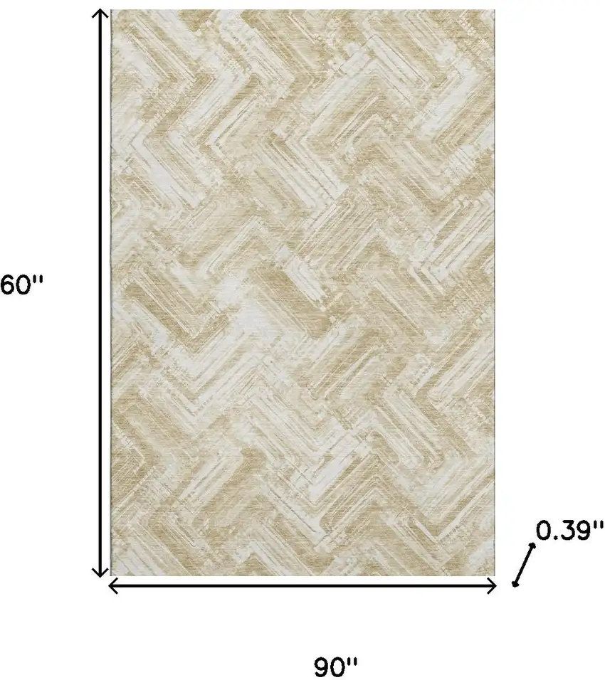 Beige And Ivory Chevron Washable Area Rug With UV Protection Photo 6