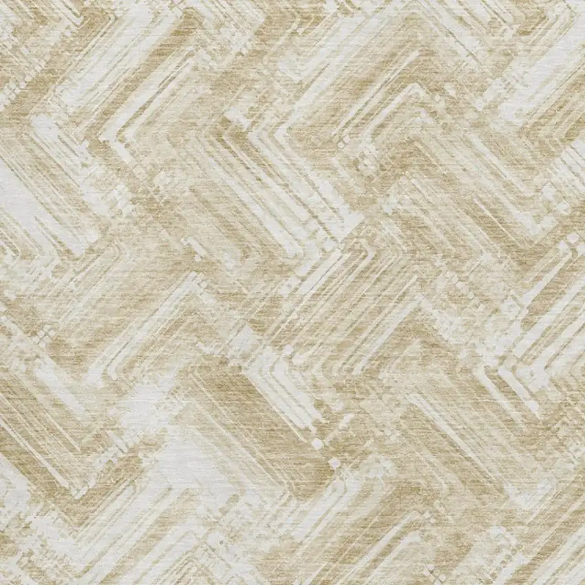 Beige And Ivory Chevron Washable Area Rug With UV Protection Photo 3