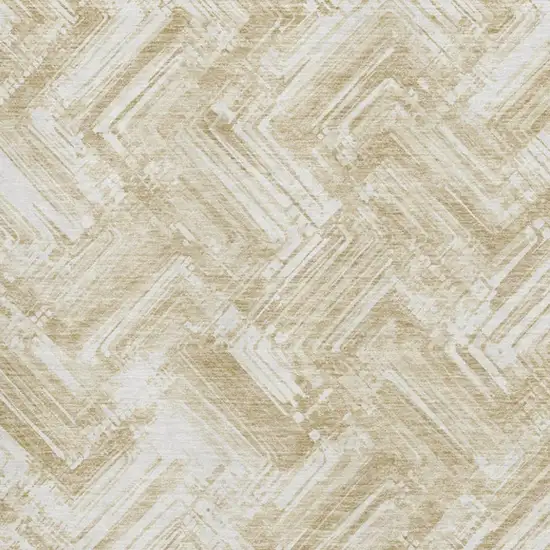 Beige And Ivory Chevron Washable Area Rug With UV Protection Photo 3