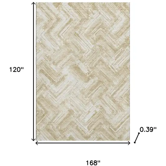 Beige And Ivory Chevron Washable Area Rug With UV Protection Photo 3
