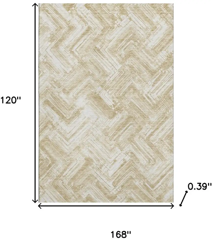 Beige And Ivory Chevron Washable Area Rug With UV Protection Photo 3