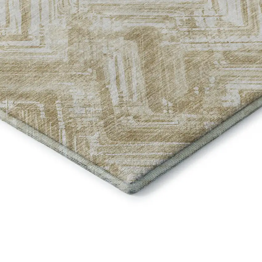 Beige And Ivory Chevron Washable Area Rug With UV Protection Photo 6