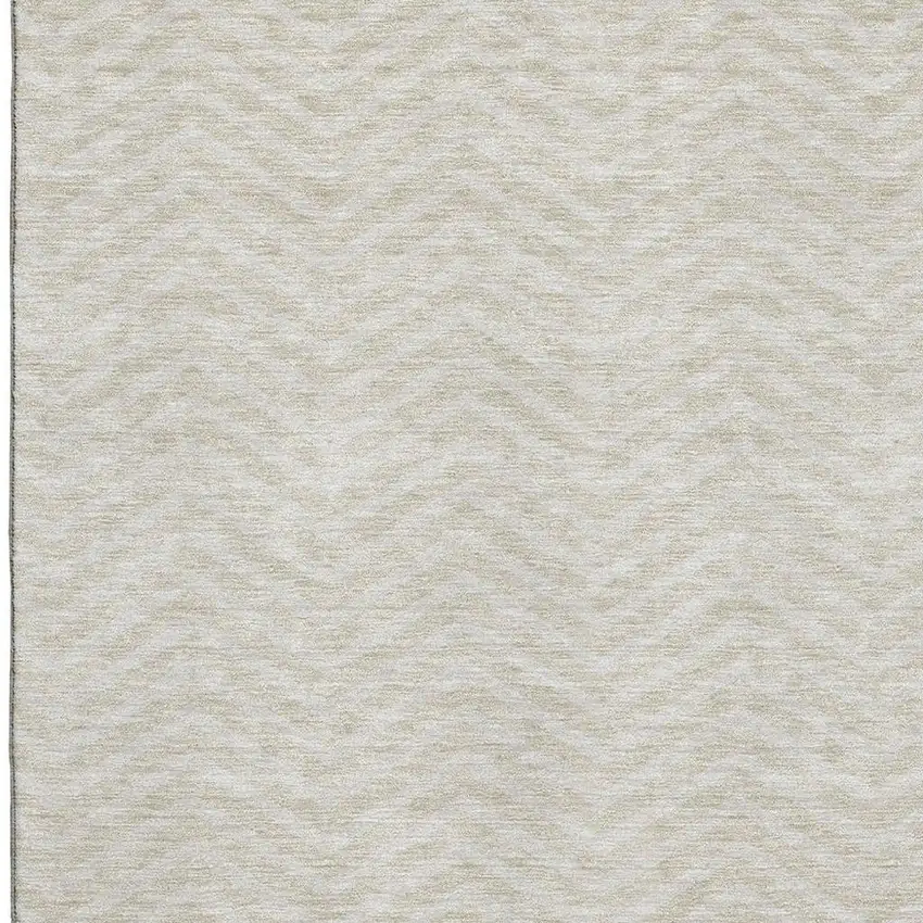 Beige And Ivory Chevron Washable Area Rug With UV Protection Photo 2