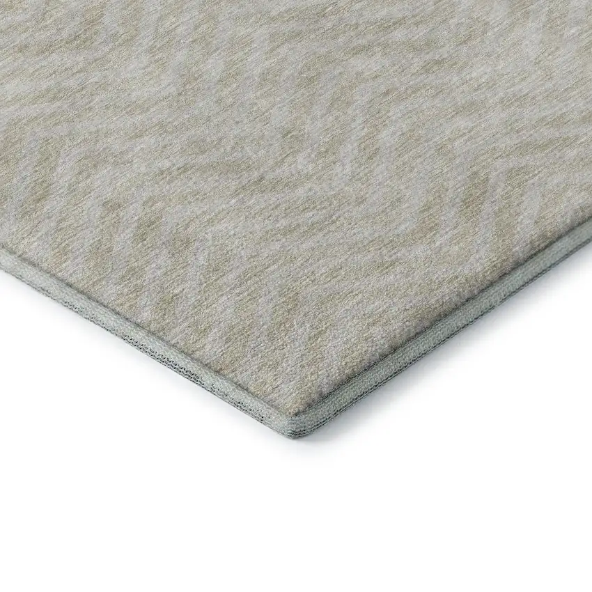 Beige And Ivory Chevron Washable Area Rug With UV Protection Photo 7
