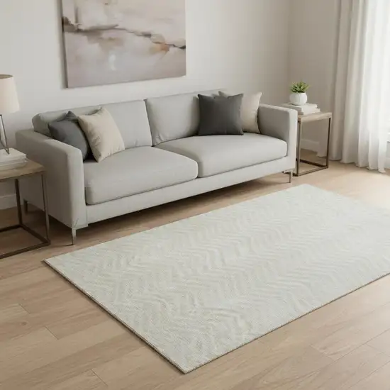 Beige And Ivory Chevron Washable Area Rug With UV Protection Photo 2