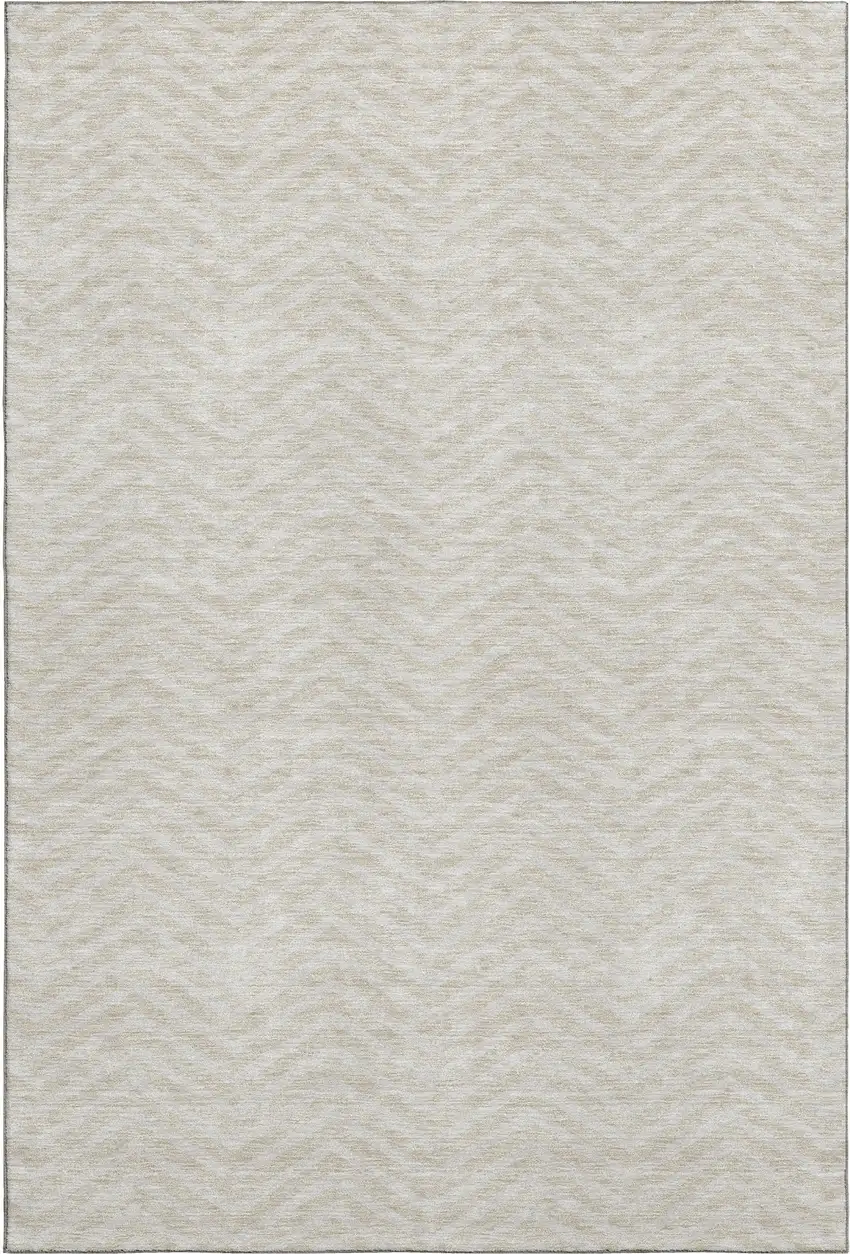 Beige And Ivory Chevron Washable Area Rug With UV Protection Photo 1