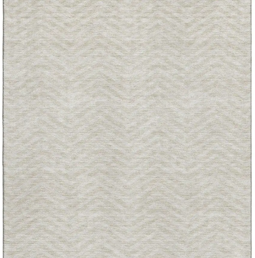 Beige And Ivory Chevron Washable Area Rug With UV Protection Photo 2