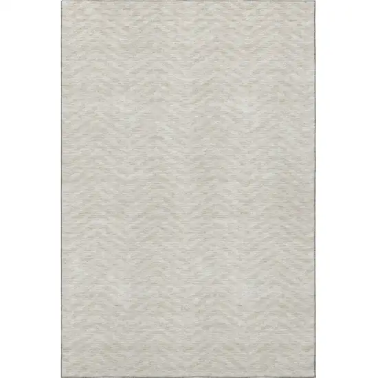 Beige And Ivory Chevron Washable Area Rug With UV Protection Photo 2