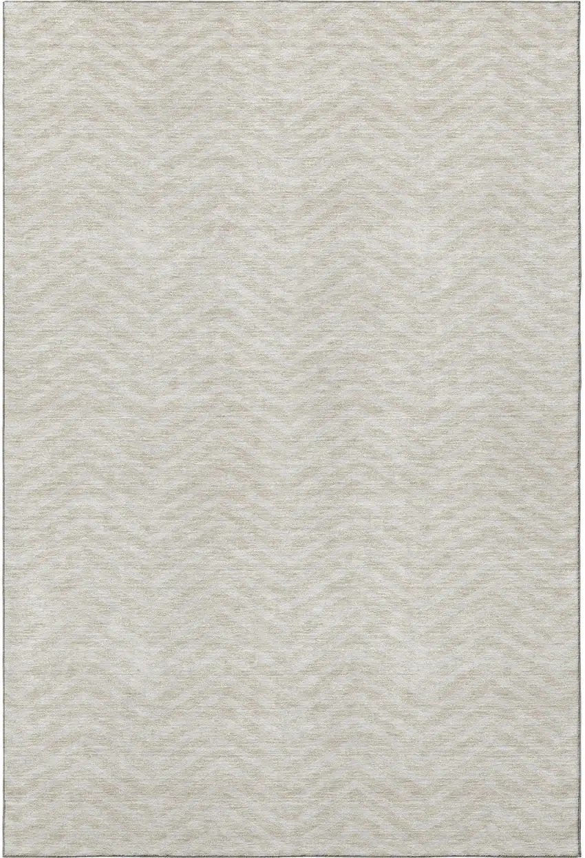 Beige And Ivory Chevron Washable Area Rug With UV Protection Photo 2