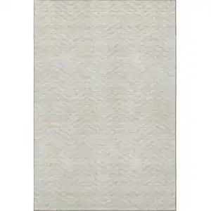 Photo of Beige And Ivory Chevron Washable Area Rug With UV Protection