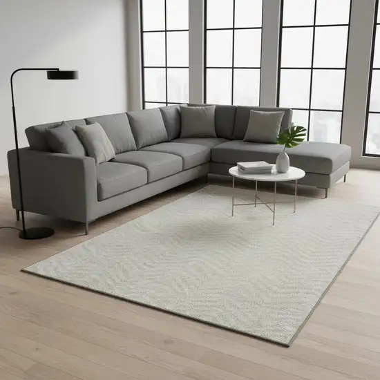 Beige And Ivory Chevron Washable Area Rug With UV Protection Photo 2