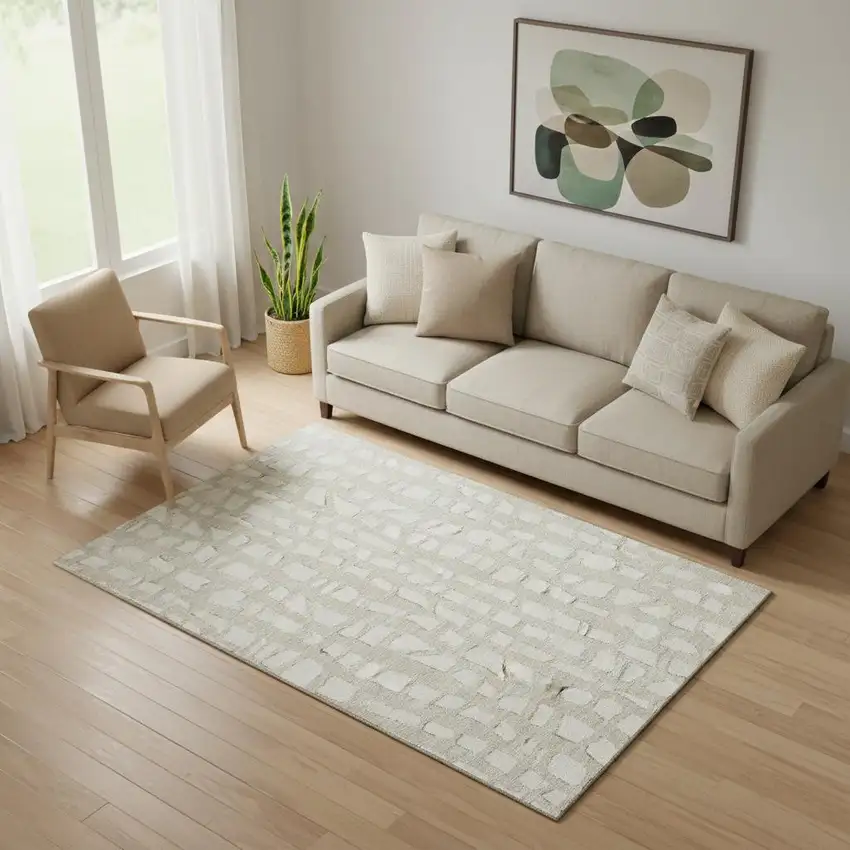 Beige And Ivory Cobblestone Washable Area Rug With UV Protection Photo 1