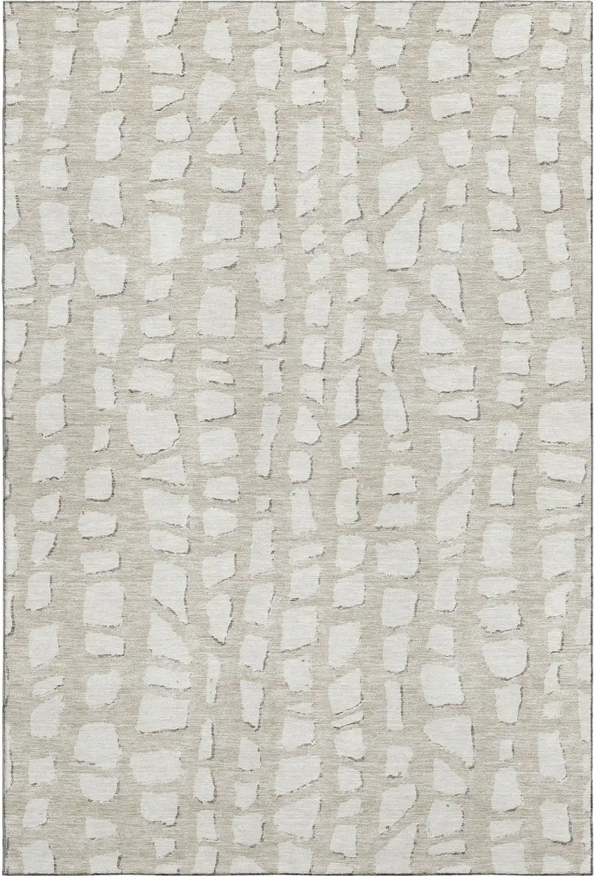Beige And Ivory Cobblestone Washable Area Rug With UV Protection Photo 1