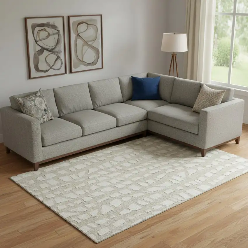 Beige And Ivory Cobblestone Washable Area Rug With UV Protection Photo 1