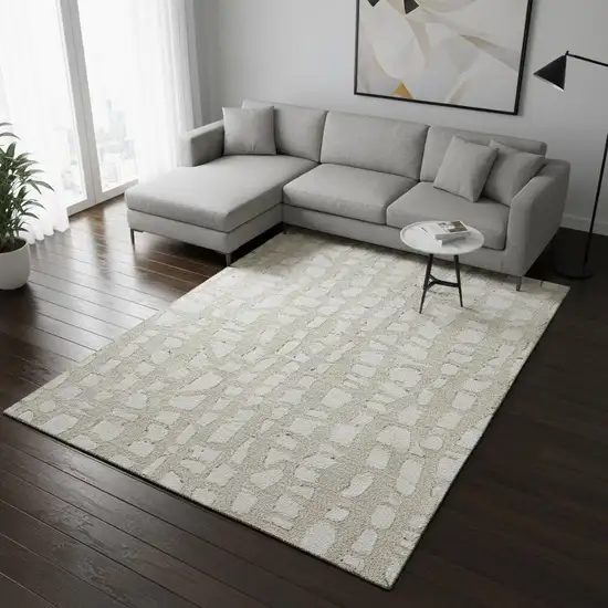 Beige And Ivory Cobblestone Washable Area Rug With UV Protection Photo 2