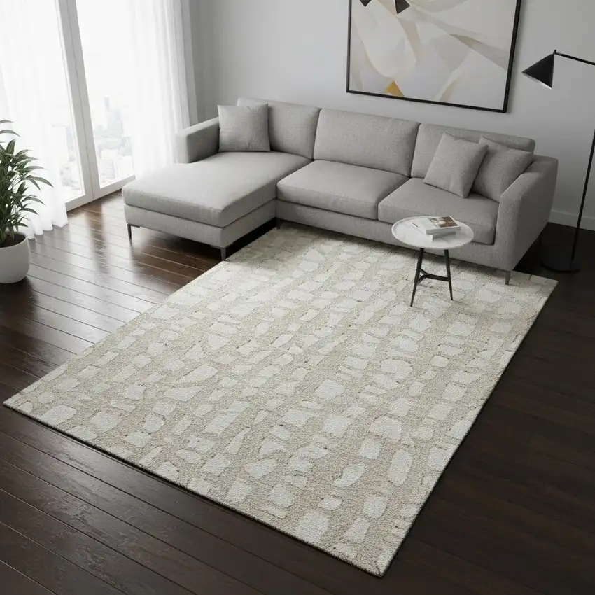 Beige And Ivory Cobblestone Washable Area Rug With UV Protection Photo 2