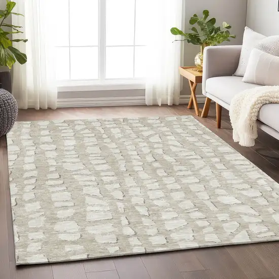 Beige And Ivory Cobblestone Washable Area Rug With UV Protection Photo 5