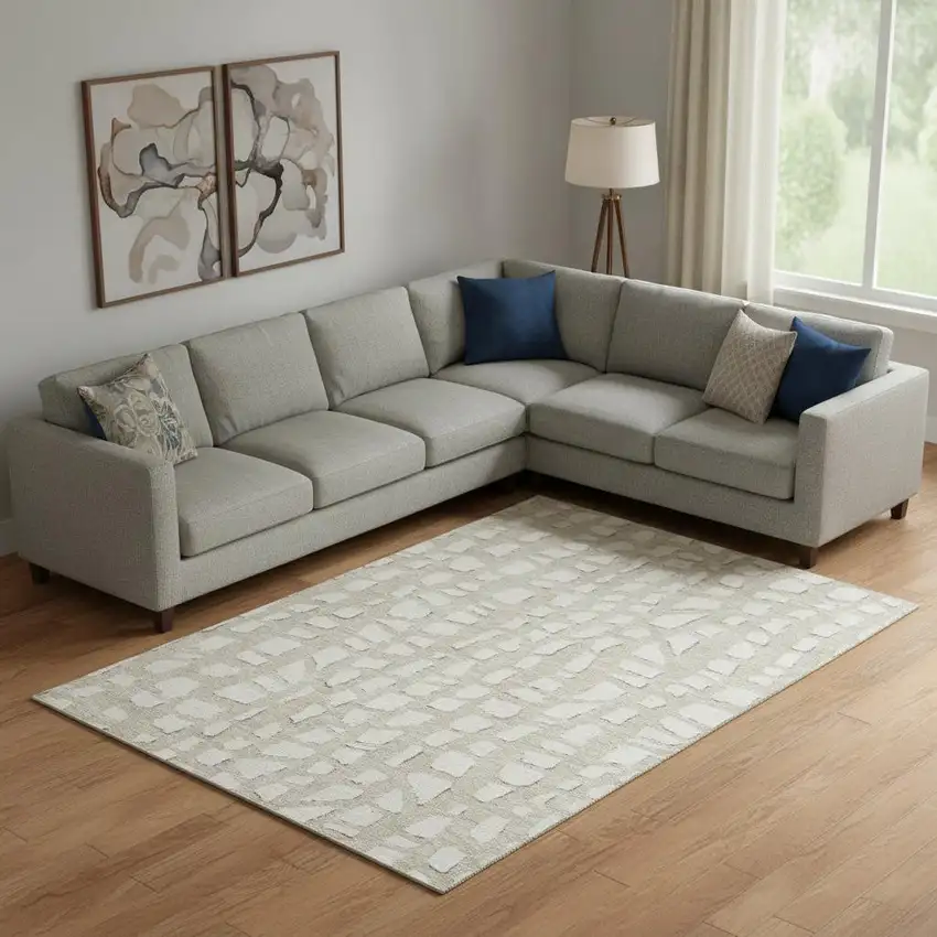 Beige And Ivory Cobblestone Washable Area Rug With UV Protection Photo 1