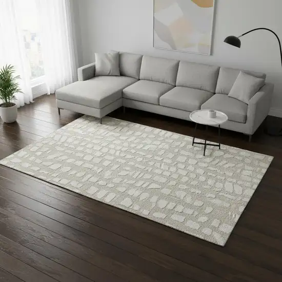 Beige And Ivory Cobblestone Washable Area Rug With UV Protection Photo 2