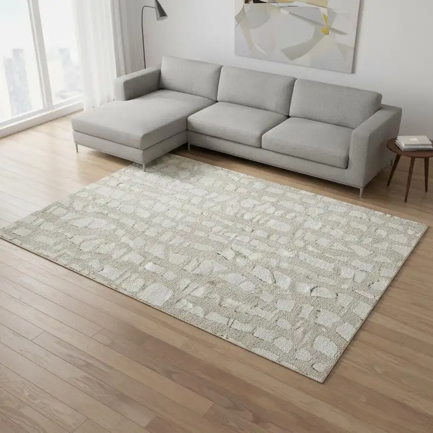 Beige And Ivory Cobblestone Washable Area Rug With UV Protection Photo 2