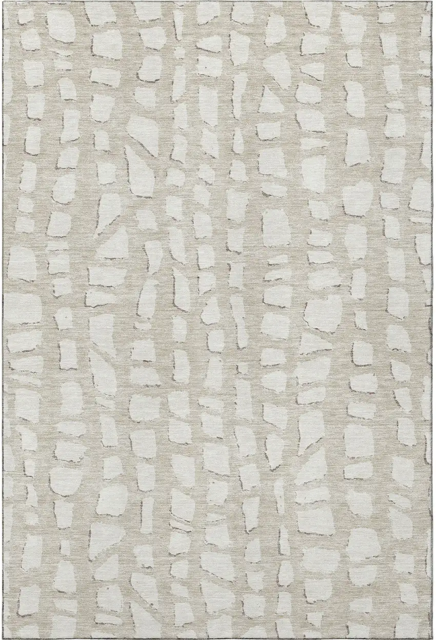 Beige And Ivory Cobblestone Washable Area Rug With UV Protection Photo 4